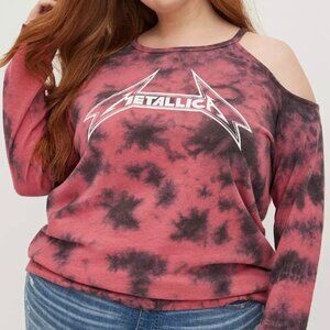 Torrid Cold Shoulder Sweatshirt - French Terry Metallica Red Wash size 5 5X